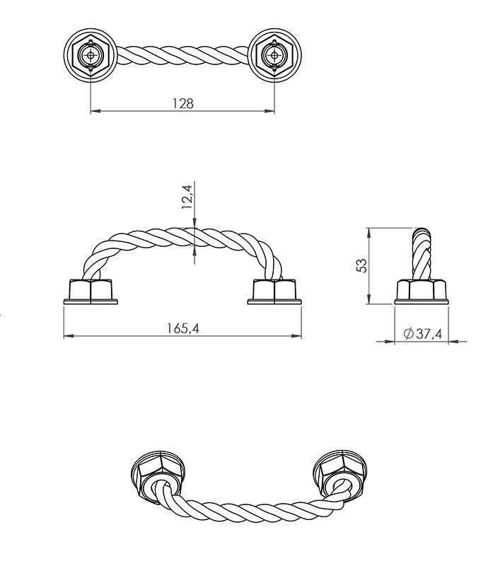 Úchytka Spaccata 128 staročerná a provaz